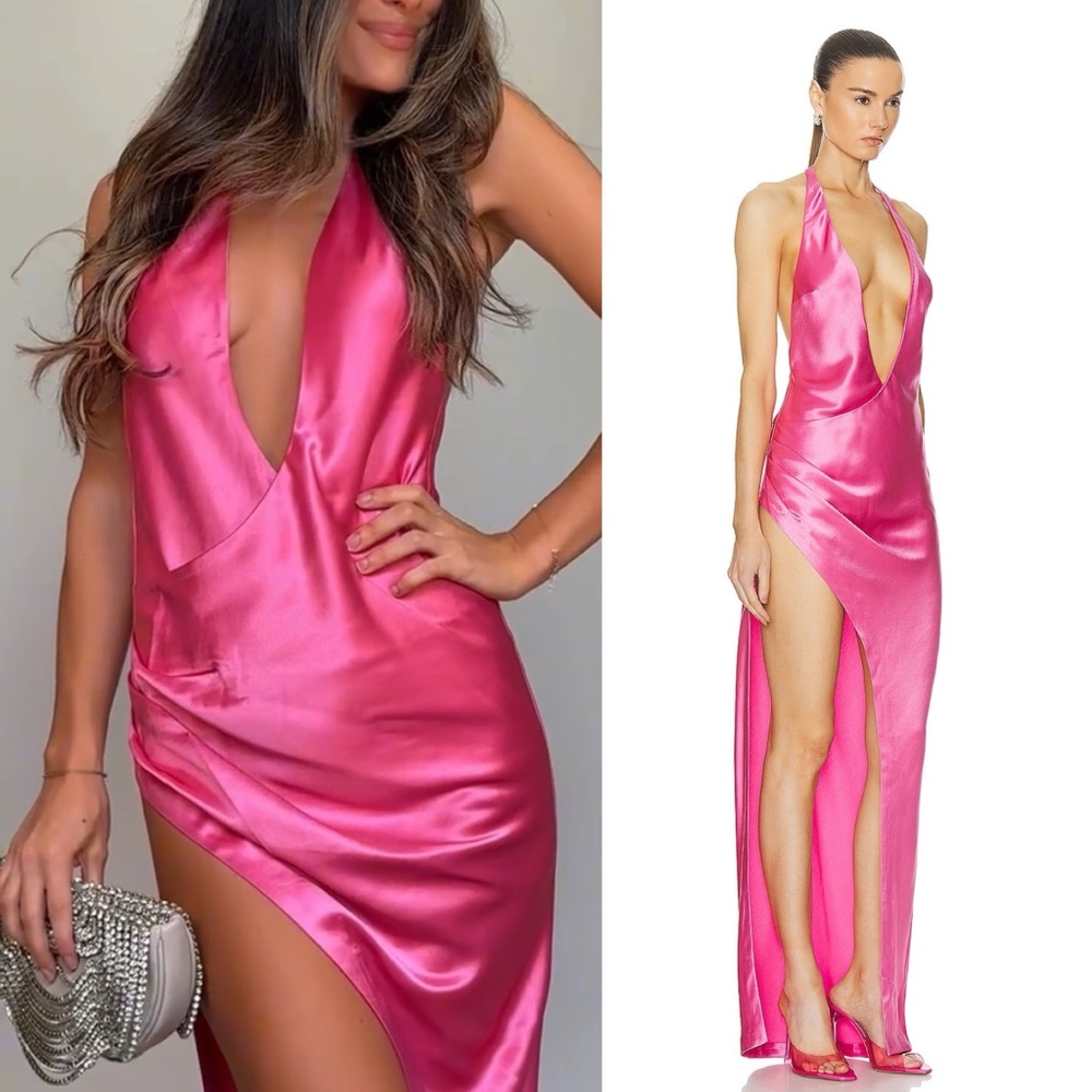 Retrofete Valeria Silk Halterneck Maxi Dress Candy Pink NEW with tags - Picture 9 of 12